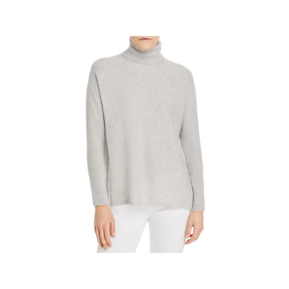 Designer Brand Womens Gray Heather Long Sleeve Turtle Neck Hi-Lo Sweater M